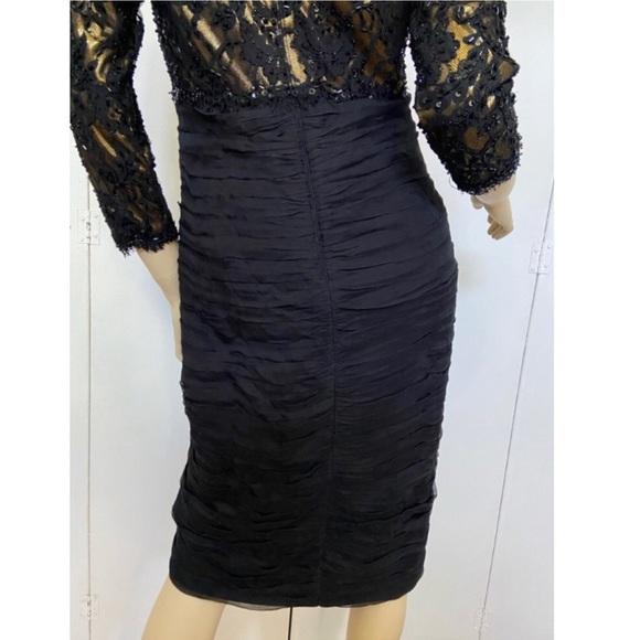 TADASHI Collection Vintage Black Lace Silk Shirred Cocktail Dress Size 4 - Picture 7 of 14
